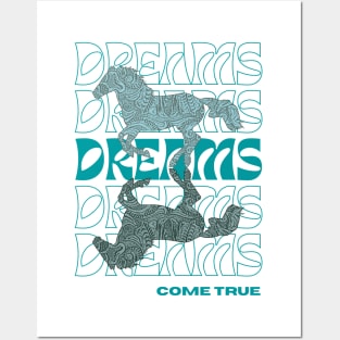 Horse Dreams Come True Deep Turquoise Design Posters and Art